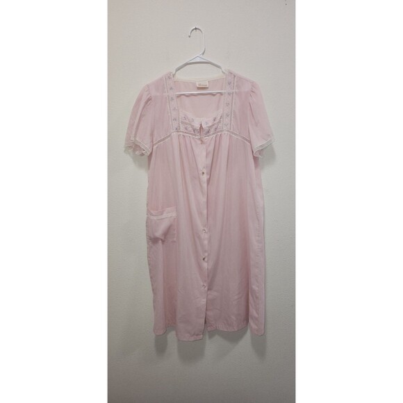 Barbizon Pink Lace Trim Nightgown Short Sleeve Vintage Style - Medium - Picture 1 of 7
